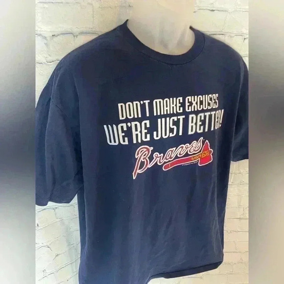 Genuine Merchandise Atlanta Braves Men’s L Navy Blue Crewneck T-Shirt BASEBALL - Picture 10 of 13